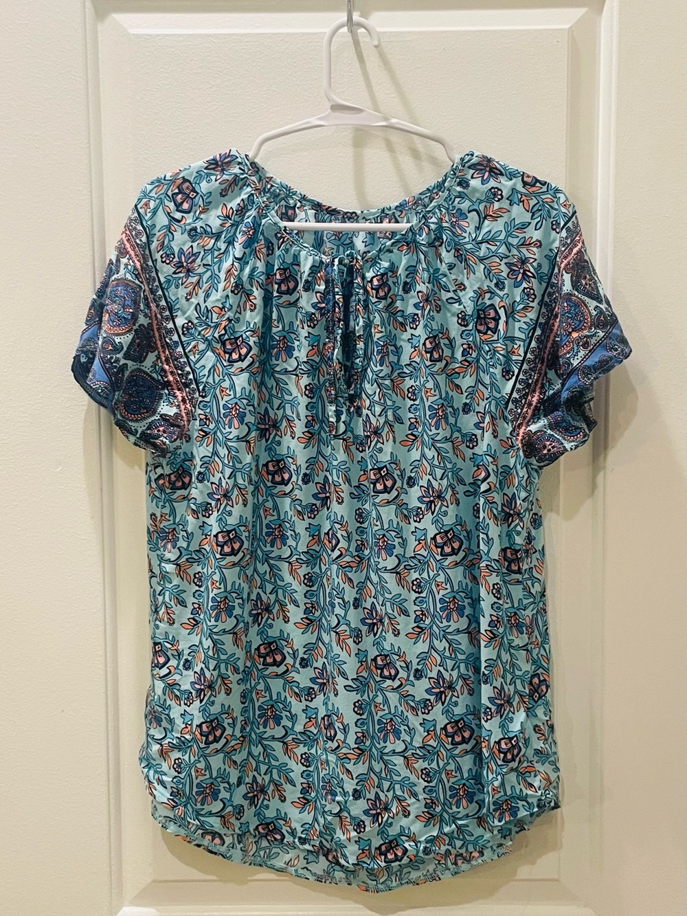 Boho Floral Tie-Neck Women's Top
